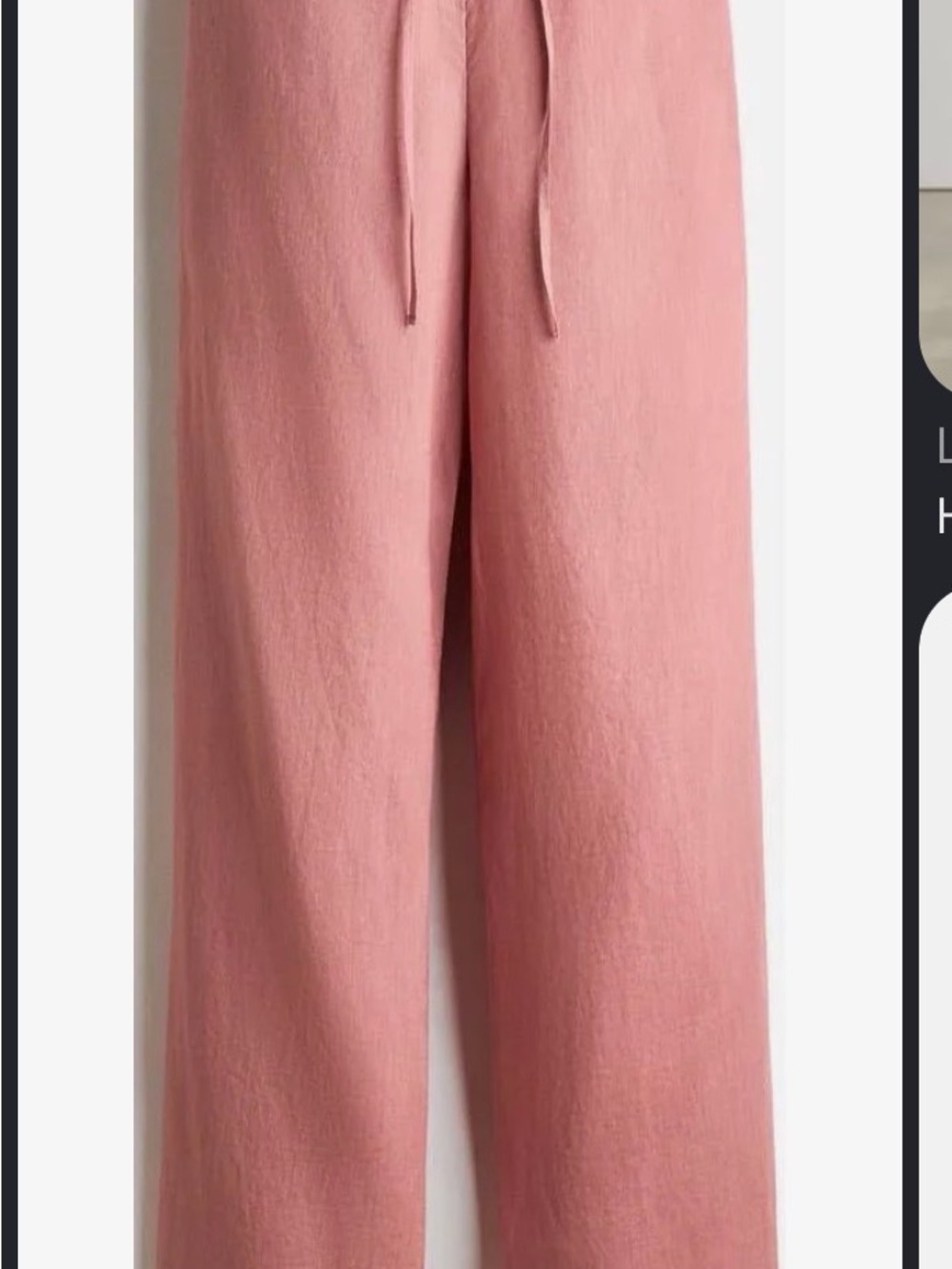 H&M Linen Wide Leg Drawstring Pants in Dusty Rose